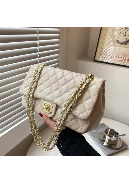 Kadın Çantası Basit ve Şık Eşkenar Dörtgen Tarzı Küçük Kokulu Omuz Crossbody Çanta Küçük Kare Çanta (Yurt Dışından)