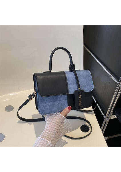 Niş Tasarım Dikiş Kontrast Renkli Küçük Kare Çanta Kadın Dokusu Basit Crossbody Çanta Moda Omuz Çantası (Yurt Dışından)