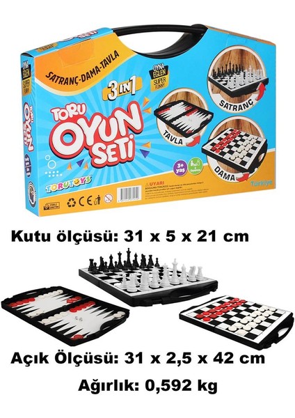 Toru 3 In 1 Çantalı Oyun Seti Satranç-Dama-Tavla