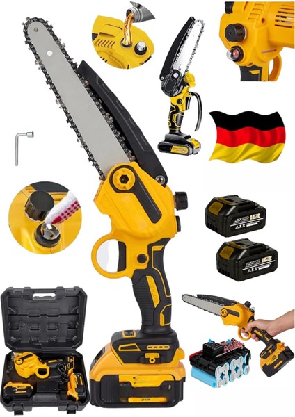 Alman 906 Rp 10 Pilli Otomatik Yağlamalı Çift Bataryalı Zinçirli Odun Dal Budama Makinası 20 cm