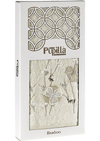 Pupilla Collection Lizaro 50*90 Bambu 3 Boyutlu Nakışlı Yüz Havlusu (Kutulu) - Bej