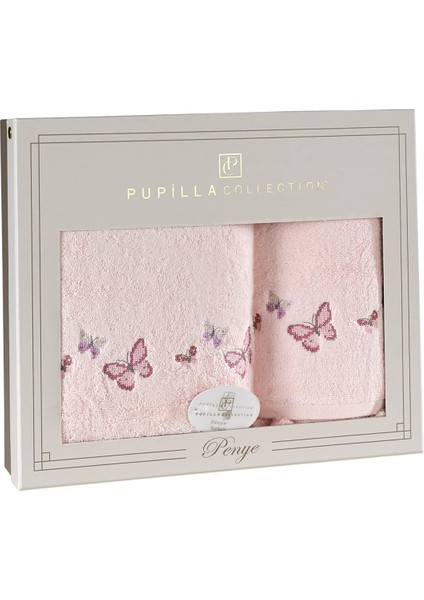Sıla Ponponlu Penye 2'li Banyo Havlu Seti (50*90+70*140) Kelebek Desen - Pembe fiyatları