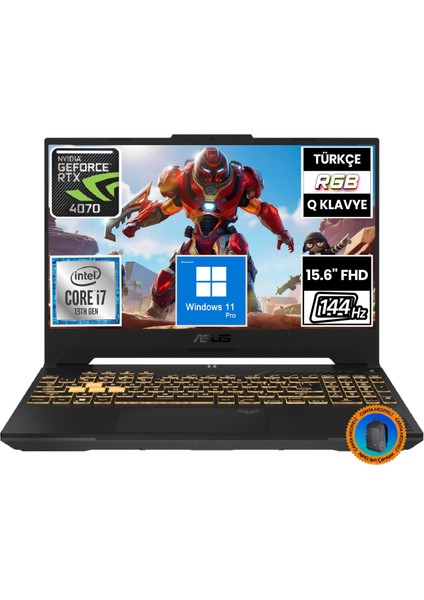 Tuf Gaming F15 FX507VI-LP096A11 I7-13620H 64GB 512SSD RTX4070 15.6" Fullhd W11P Taşınabilir BILGISAYAR-CNT012