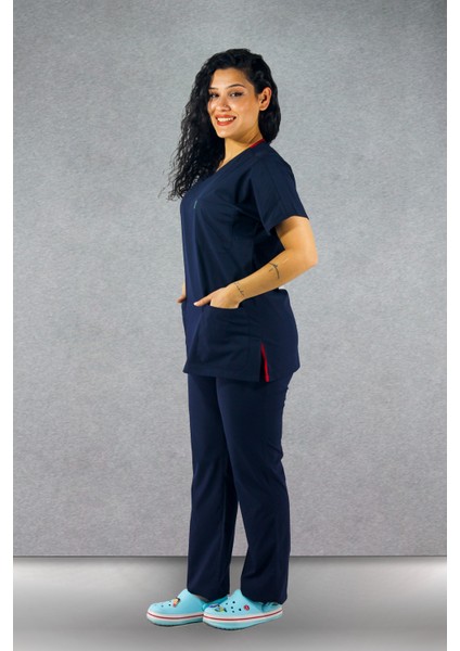 - Likralı V-Yaka Kadın Takım Üniforma - Lacivert fiyatları