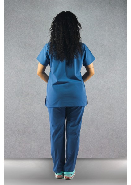 - Likralı V-Yaka Kadın Takım Üniforma - Indigo Mavisi modelleri