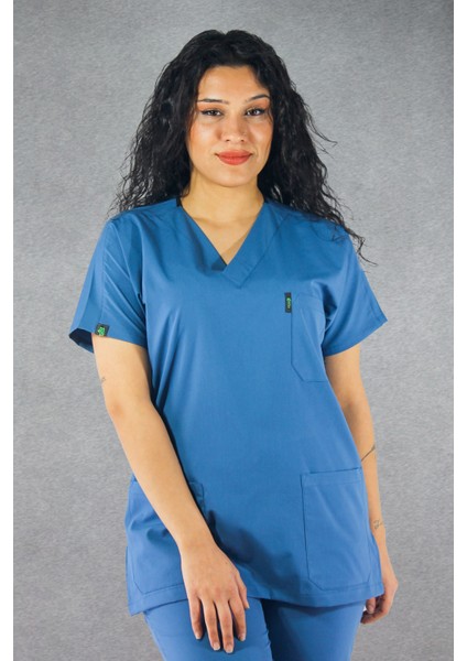 - Likralı V-Yaka Kadın Takım Üniforma - Indigo Mavisi fırsatları