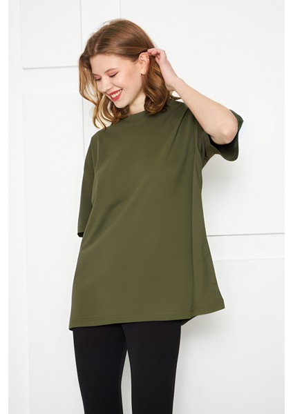 Kadın Oversized Kısa Kollu Penye T-Shirt