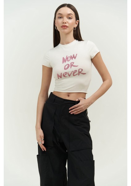 Collection Now Or Never Beyaz Penye Crop