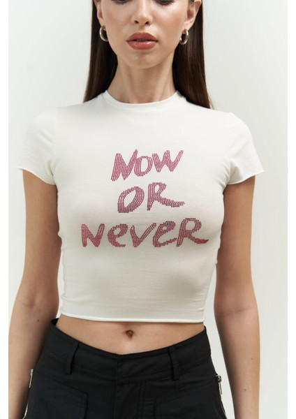 Collection Now Or Never Beyaz Penye Crop