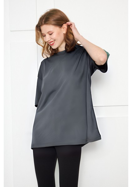 Kadın Oversized Kısa Kollu Penye T-Shirt