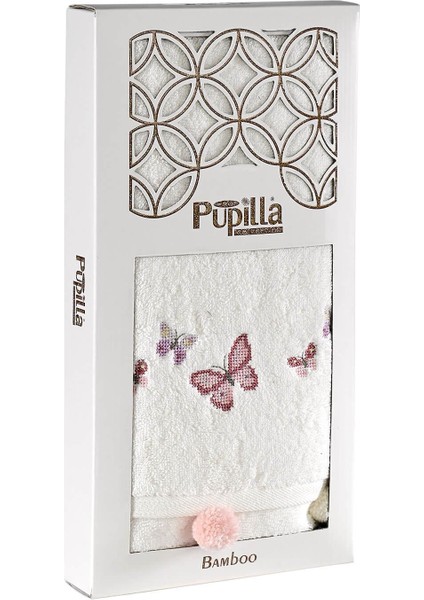 Sıla Ponponlu 50*90 Tekli Penye Yüz Havlusu (Kutulu) Kelebek Desen - Ekru fiyatları
