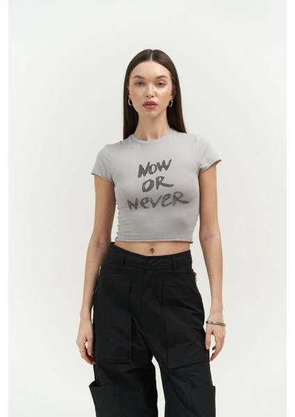 Collection Now Or Never Gri Penye Crop