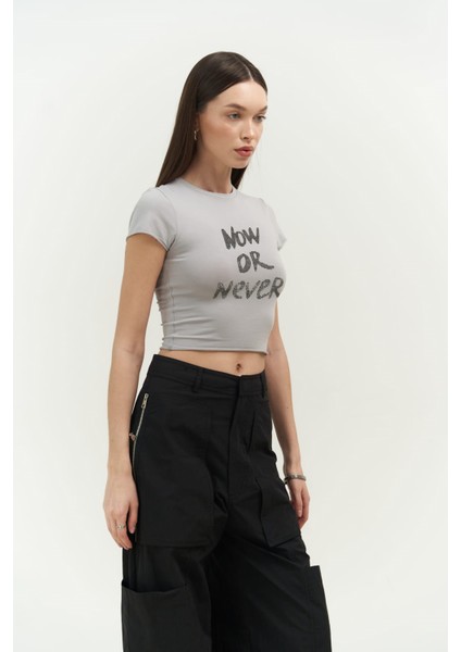 Collection Now Or Never Gri Penye Crop