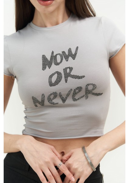 Collection Now Or Never Gri Penye Crop