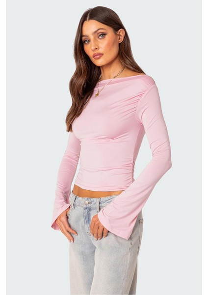 Pembe Kayık Yaka Kadın Bodysuit MG2040