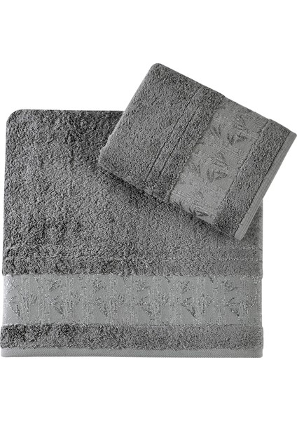 Kristal Bambu 2'li Banyo Havlu Seti (50*90+70*140) - Gri