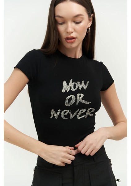 Collection Now Or Never Siyah Penye Crop