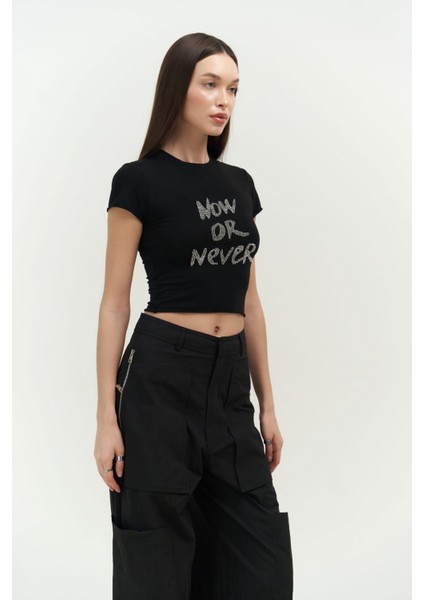 Collection Now Or Never Siyah Penye Crop