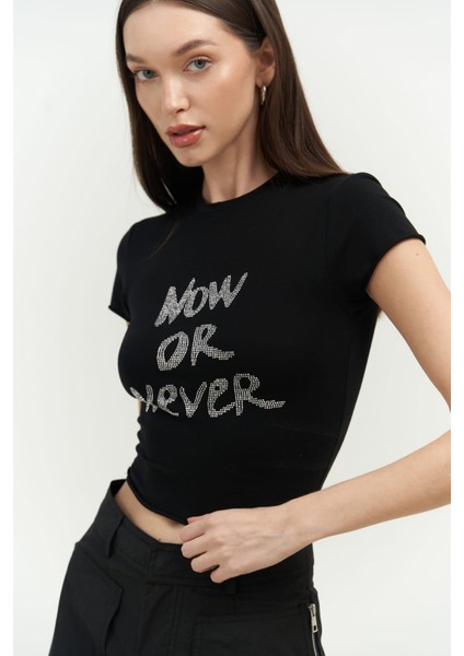 Collection Now Or Never Siyah Penye Crop