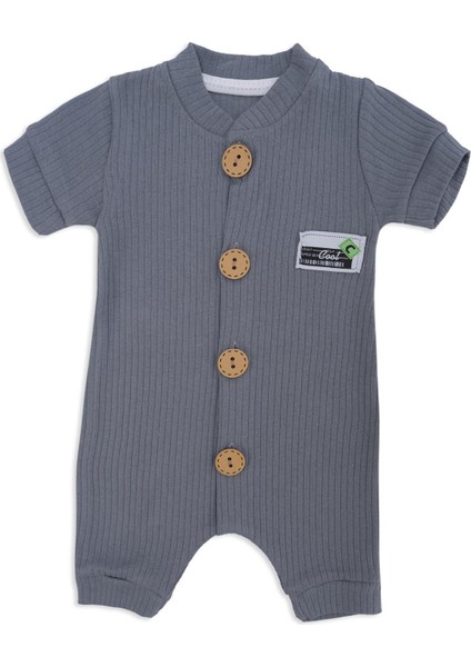 Erkek Bebek Raporlu Düğmeli Kısa Kol Yazlık Tulum