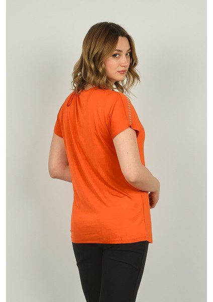 Kadın Fermuarlı Kısa Kol Bluz 20E038 Oranj modelleri