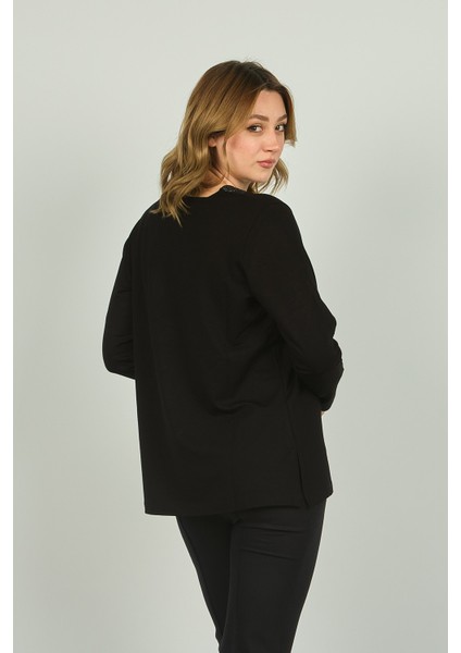 Kadın V Yaka Taş Süslemeli Uzun Kol Bluz 4588 Siyah fırsatları