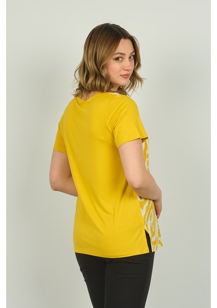 Kadın Zebra Desenli Kısa Kol Bluz 20E016 Sarı fırsatları