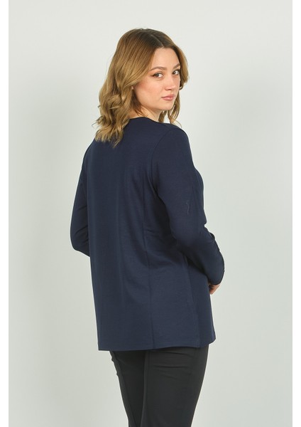 Kadın Bisiklet Yaka Taş Işlemeli Uzun Kol Bluz 4565 Lacivert fırsatları