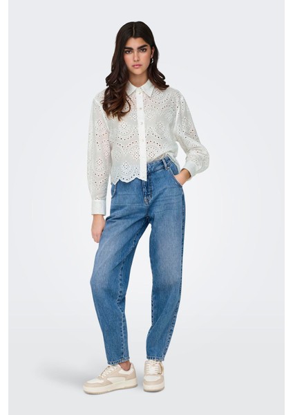 Kadın Onlvalaıs Delik Desenli Uzun Kollu %100 Pamuk Gömlek 15269568 Beyaz modelleri