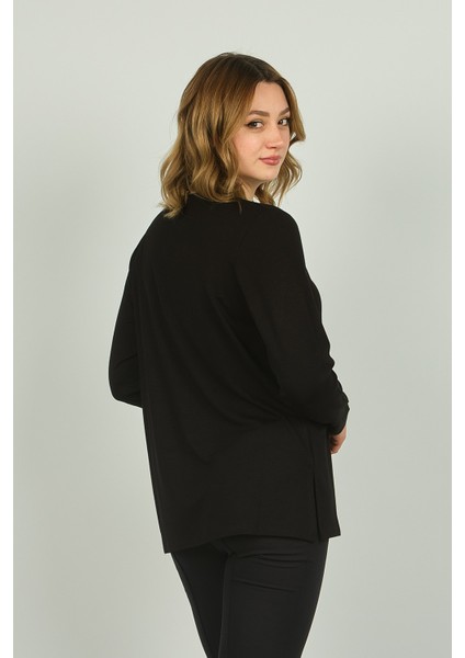 Kadın V Yaka Taş Detaylı Uzun Kol Bluz 4506 Siyah fırsatları