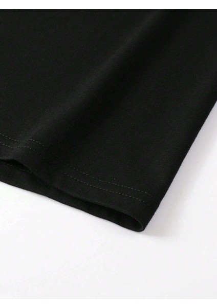 Comfort Siyah Bol Kesim Baskılı %100 Pamuk T-Shirt modelleri