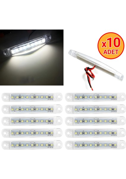 10 Adet 9 Ledli Parmak LED Beyaz Işık Su Geçirmez 12-24V