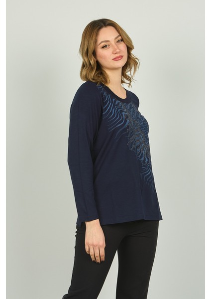 Kadın Desenli Uzun Kol Bluz 4541 Lacivert fiyatları
