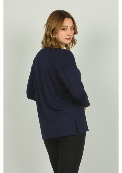 Kadın Desenli Uzun Kol Bluz 4541 Lacivert fırsatları