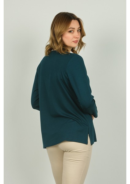 Kadın V Yaka Taş Detaylı Uzun Kol Bluz 4506 Zümrüt modelleri