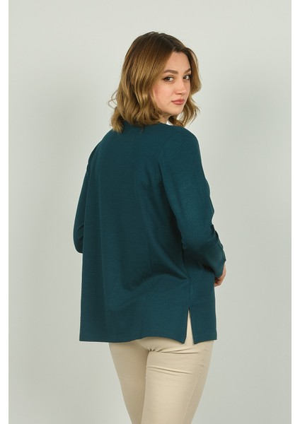 Kadın V Yaka Taş Süslemeli Uzun Kol Bluz 4588 Zümrüt fırsatları