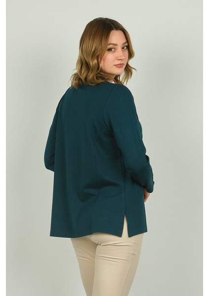 Kadın Desenli Uzun Kol Bluz 4541 Zümrüt modelleri