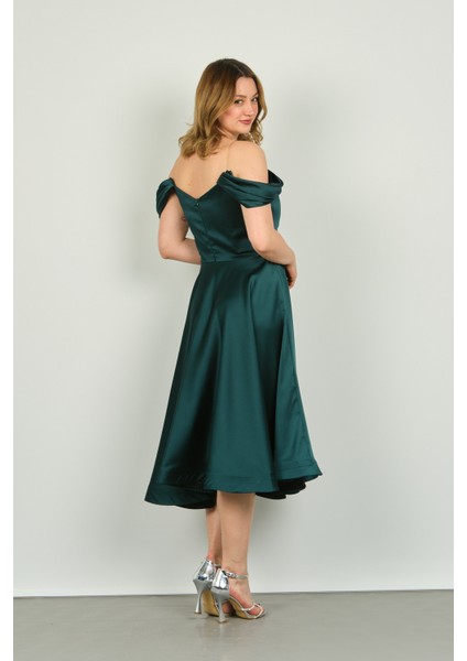 Kadın Straplez Düşük Omuz Abiye Elbise 1463 Zümrüt fırsatları