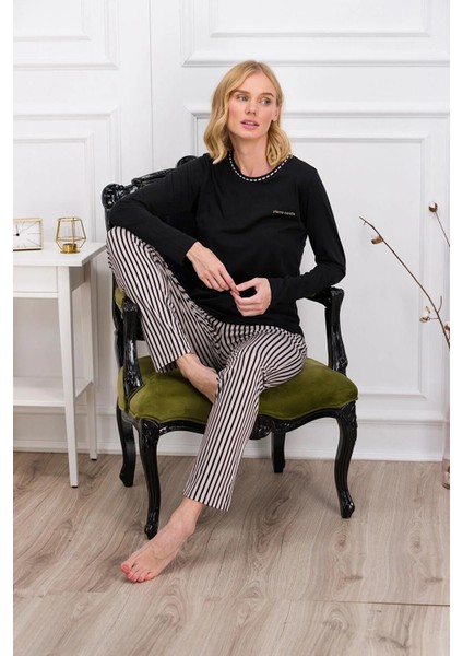 Uzun Kol Çizgili Kadın Pijama Takım 8766