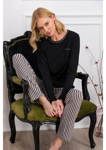 Uzun Kol Çizgili Kadın Pijama Takım 8766