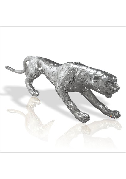 Büyük Ebat 80 cm Gümüş Varak Jaguar Kaplan Aslan Çita Kedi Vitrin Masa Tv Konsol Sehpa Süsü Objesi modelleri