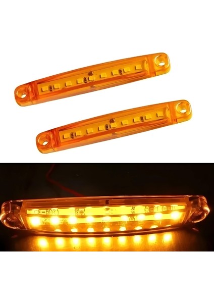 10 Adet 9 Ledli Parmak LED Sarı Turuncu Işık Su Geçirmez 12-24V