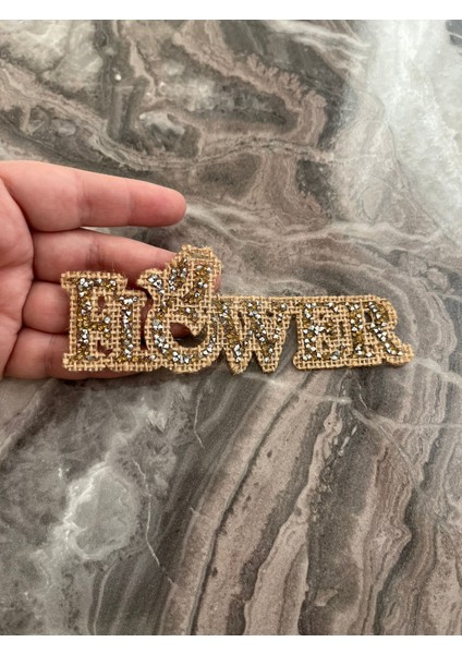 12X4 cm Ütü Ile Yapışan Taşlı Flower Yazı Arma Yama Dikiş Hobi Aksesuarı