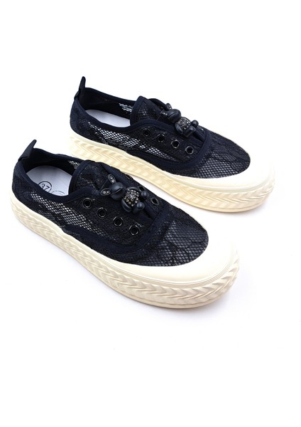 Teddy Bear Dantel Detaylı Bağcıksız Siyah Kadın Sneaker Ayakkabı G24Y3061 fırsatları