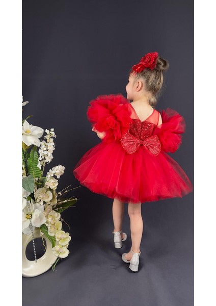 Ponpon Kol Pul Payetli Tütülü Kız Çocuk Abiye fiyatları