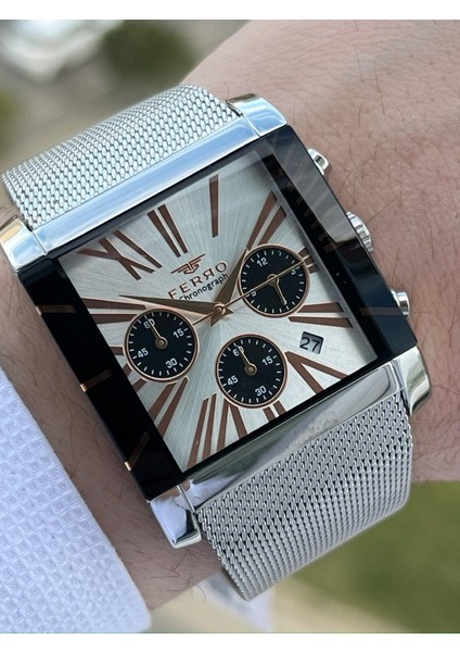 Gümüş Renk Hasır Kordon Iç Fonksiyonları Aktif 30 mt Su Geçirmez Erkek Kol Saat EF41292-A34