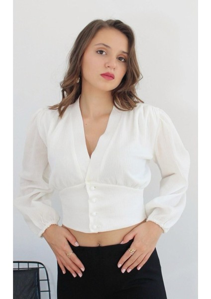 Beyaz Gömlek Crop Tasarım Büyük Beden Bayramlık modelleri