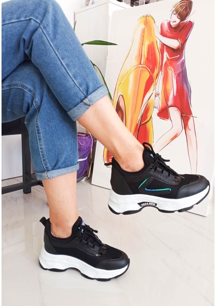 Siyah Gizli Dolgu Topuk Bağcıklı Kadın Sneakers fiyatları