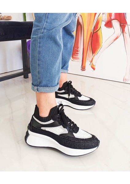 Siyah Renk Kot Triko Malzeme Bağcıklı Kadın Sneakers fiyatları