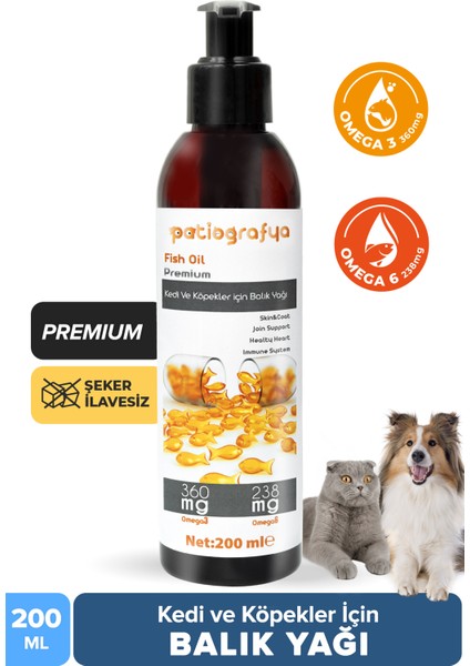 Patiografya Premium Kedi ve Köpekler İçin Balık Yağı 200 ml